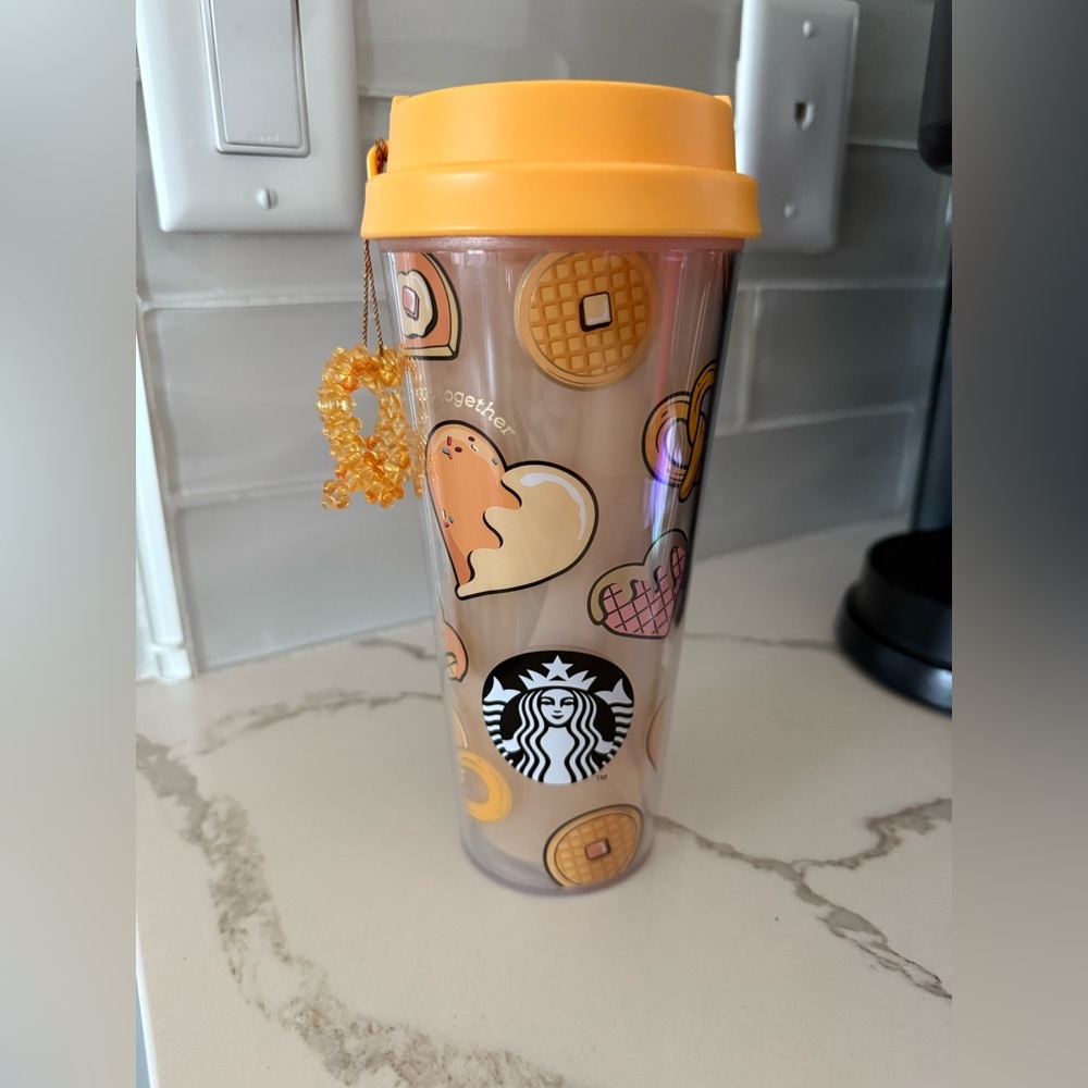 Starbucks Butter Together Tumbler with Heart and Waffle design. Pretzel charm